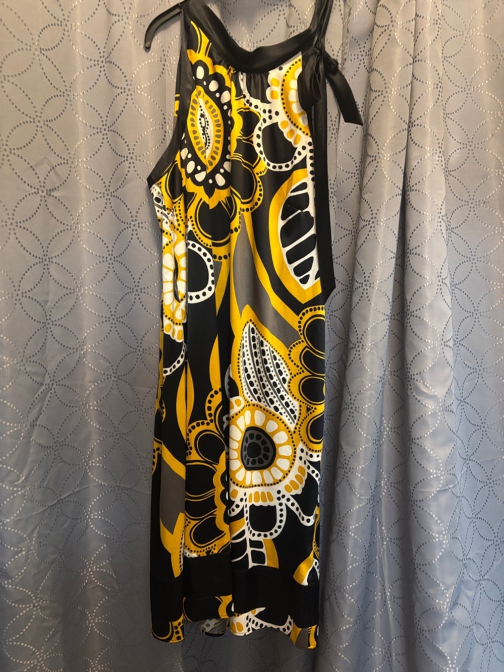 Style $Co. One-Shoulder Yellow and Black Floral Dress with Tie Strap